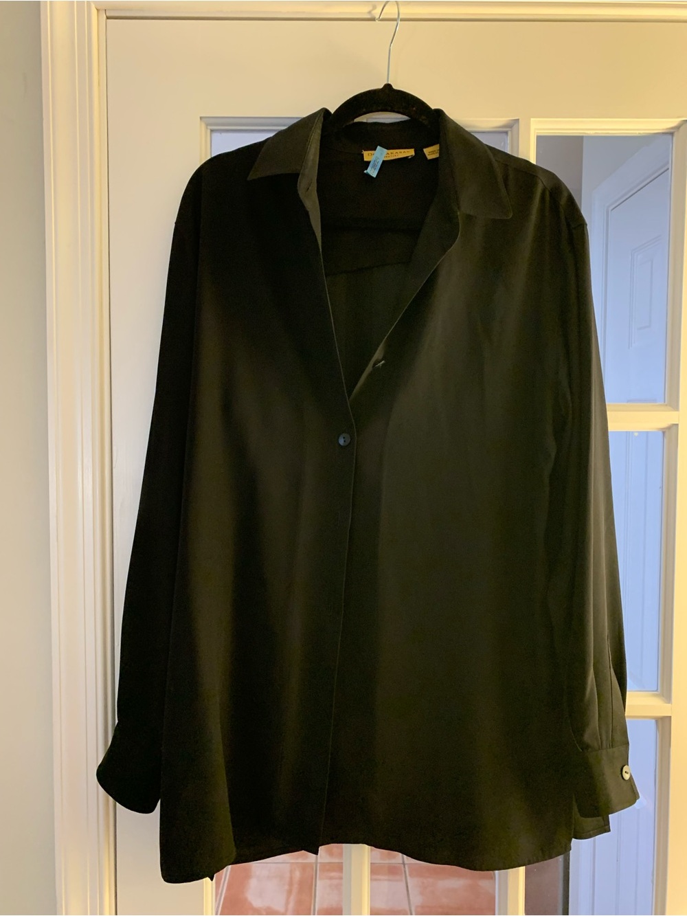 vintage archival Donna Karan Signature black silk button-down blouse size 12 L